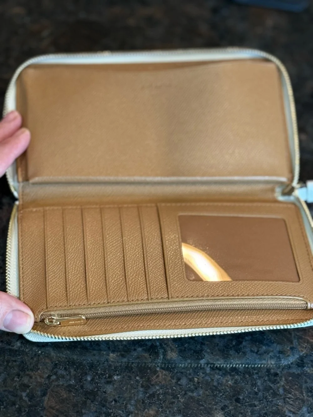 Coach Heritage Cream Zip-Around Pebbled Leather Wristlet with Gold Logo